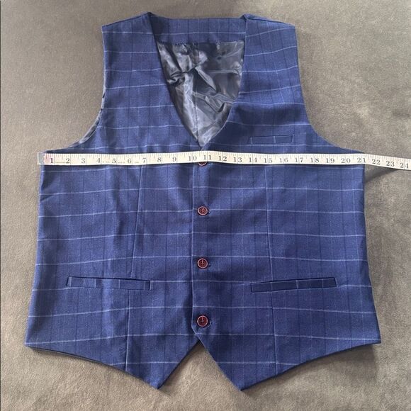 Men’s Blue Plaid 3 Piece Slim Fit Formal Business Suit Jacket 38 Pants 34 NWT - Picture 9 of 15